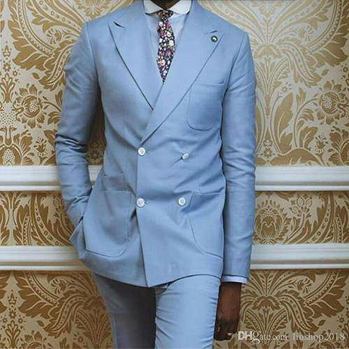 Double-breasted light blue grooms suit for weddings Double-breasted light blue grooms suit for weddings