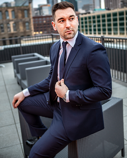 suit jacket with dent or divot under the shoulder